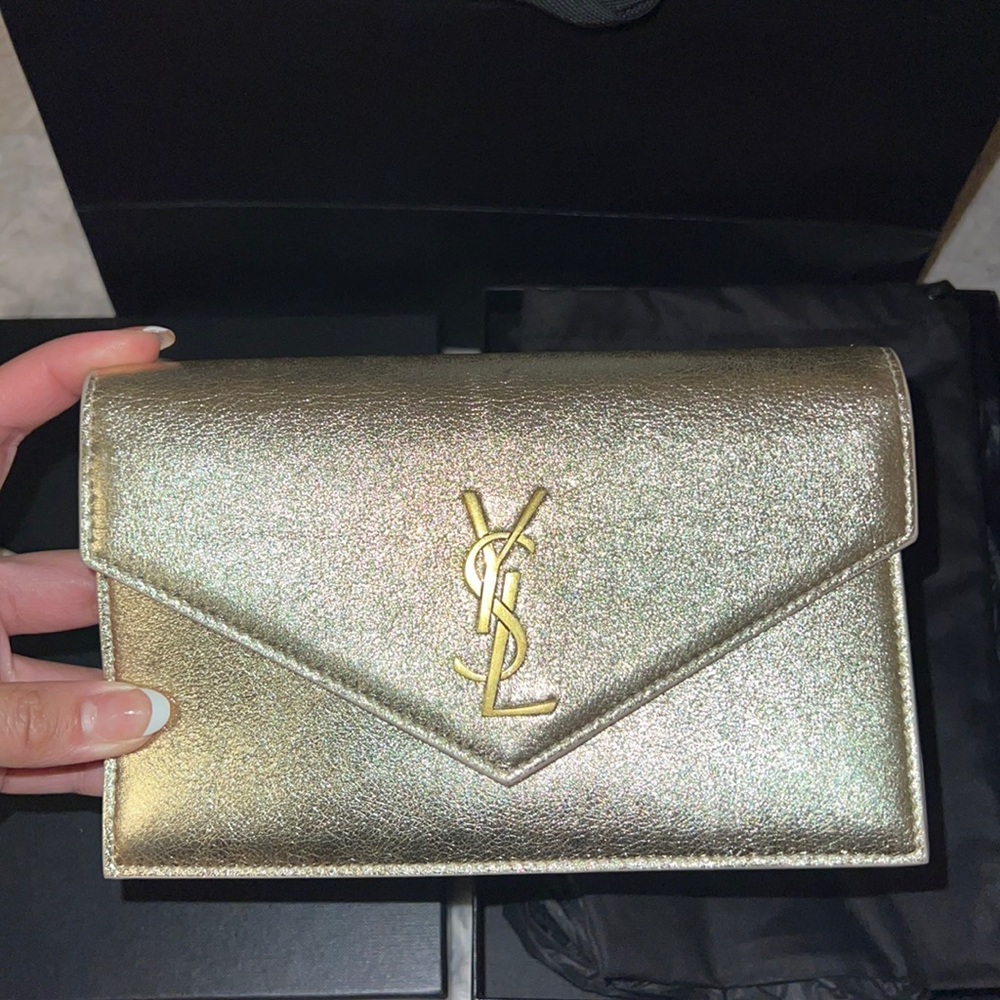 Gold YSL convertible wallet/crossbody